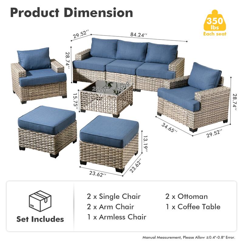 HOOOWOOO 8-piece Outdoor Wicker Patio Furniture Set with Coffee Table