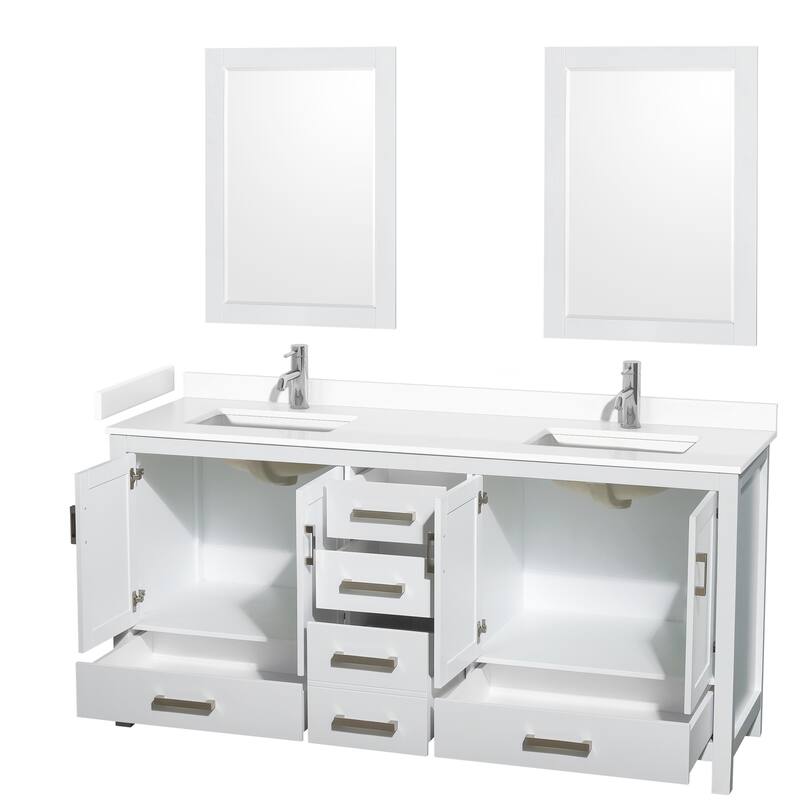 Sheffield Double Bathroom Vanity Set, Cultured Top, 24-Inch Mirrors