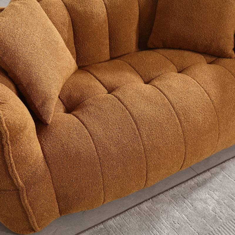 2-Seater Chenille Bean Bag Loveseat, Soft Square Recliner Sofa with High-Resilience Foam, Armrests & 2 Pillows