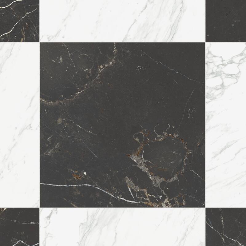 Merola Tile Reve Checker Blanc with Noir 23-1/2" x 23-1/2" Porcelain Floor and Wall Tile
