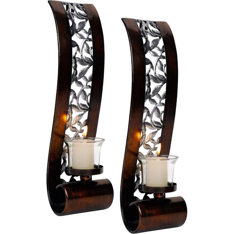Set of 2 candle light bronze bathroom light metal glass wall light