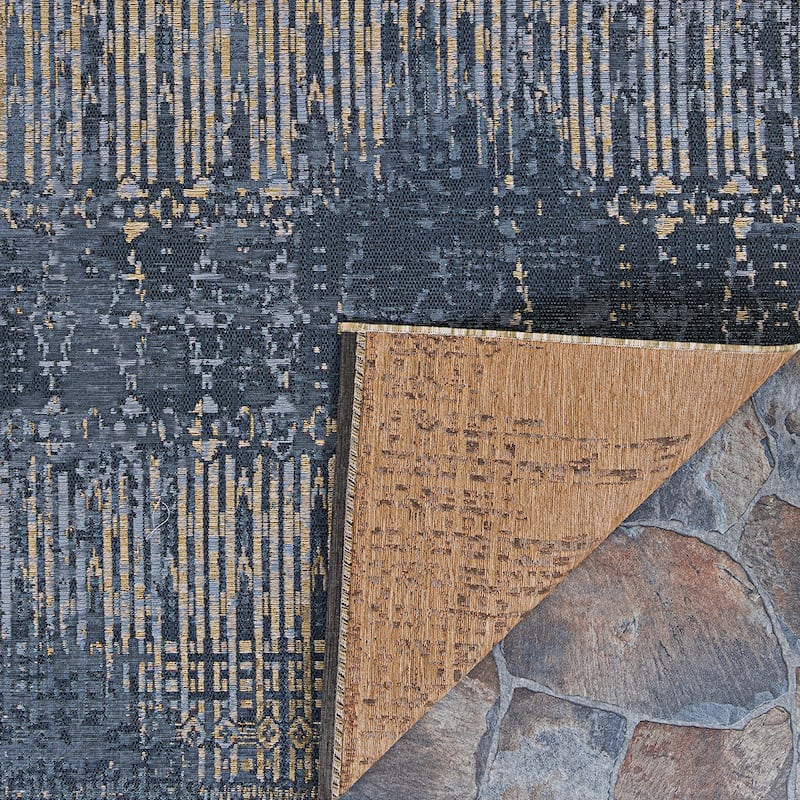 Dream Decor Rugs Gelato Frequency Blue Tan Indoor Outdoor Area Rug
