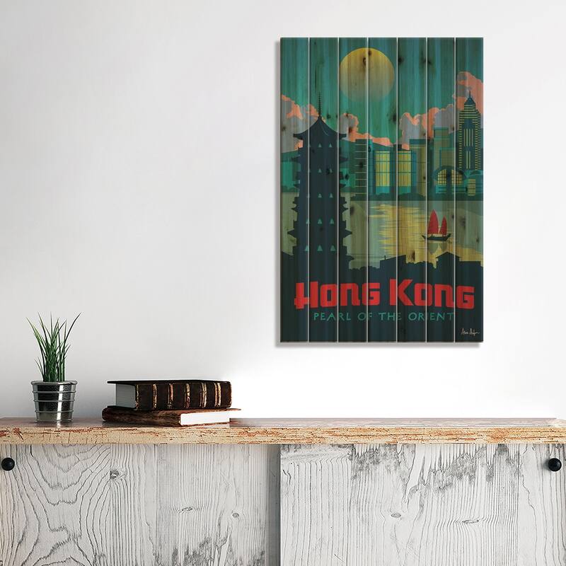 Hong Kong Print On Wood by IdeaStorm Studios - Multi-Color