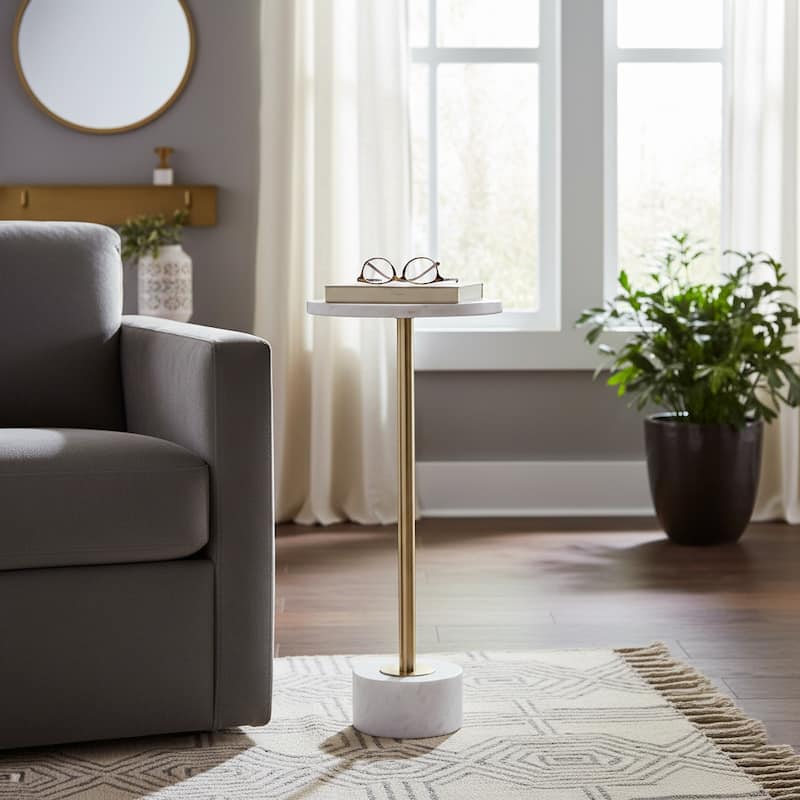 Modern End Table with Marble Top and Aluminum Base - 25" - 24.25"