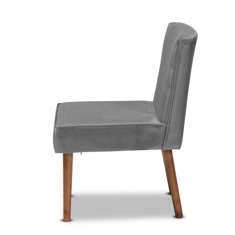 Alvis Mid-Century Velvet Upholstered Wood Dining Chair-Grey
