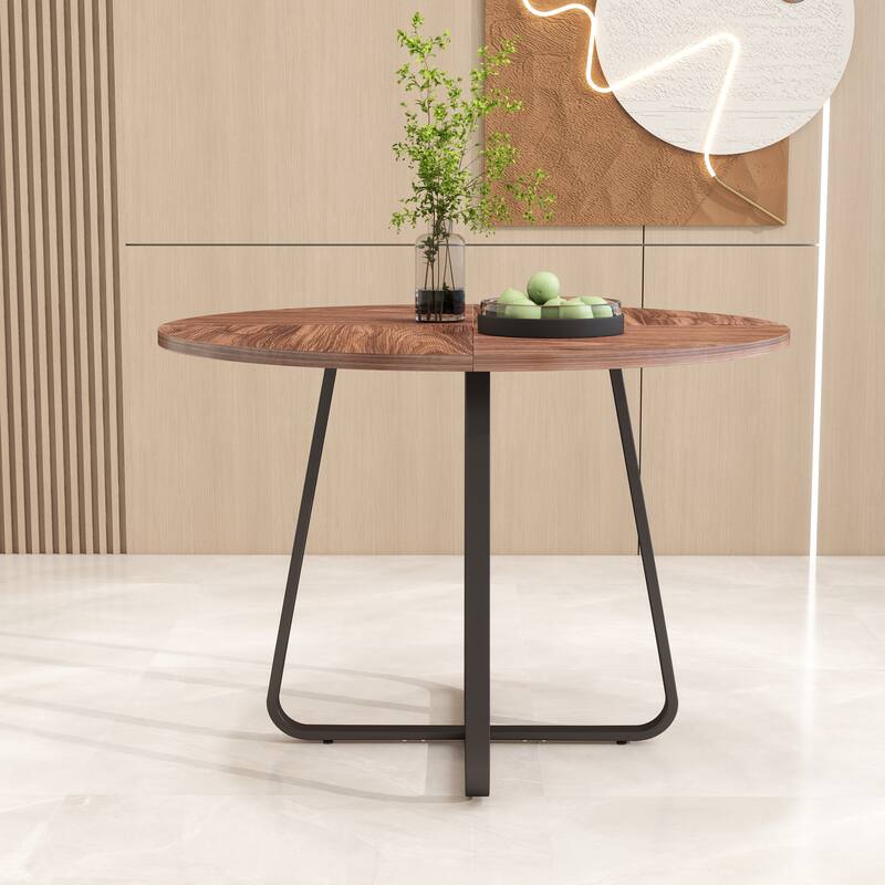 43.3" Round Dining Table for 4-6 People, MDF Wood Tabletop with Metal Legs, Modern Kitchen Table with X-Shaped Base