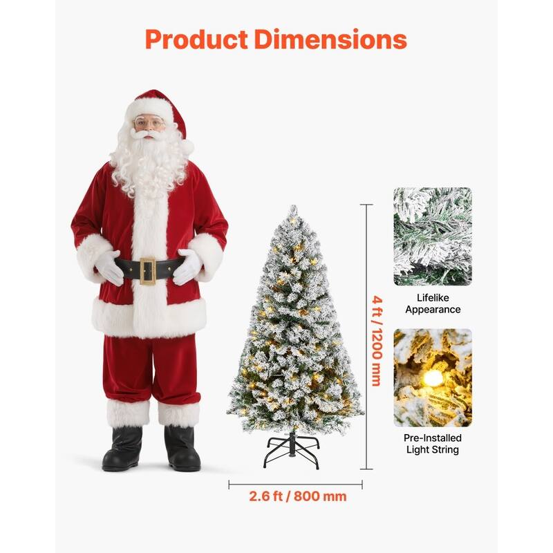 Green-White PVC and Iron 4x2.6 ft Snow-Flocked Christmas Tree with 120 LED Lights - 2.62 x 4 ft