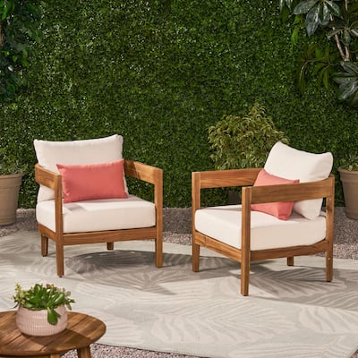 Brooklyn Outdoor Acacia Wood Club Chair with Cushions (Set of 2) by Christopher Knight Home