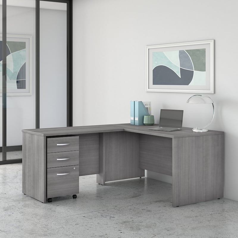 Studio C L-shaped Desk with Drawers by Bush Business Furniture - Platinum Gray