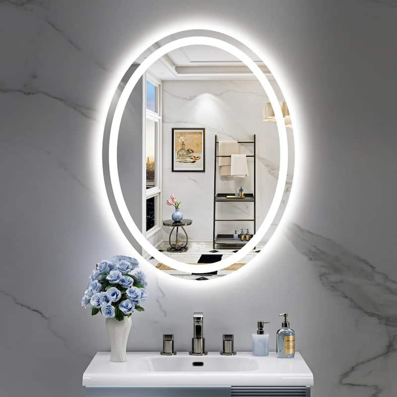 Full Size Oval Front & Back LED Lighted Anti-fog Tempered Glass Wall Bathroom Vanity Mirror - 32" X 24"