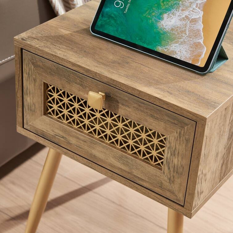 Wood End Table With Storage for Living Room 21.7'' H X 15.8'' W X 15.8'' D