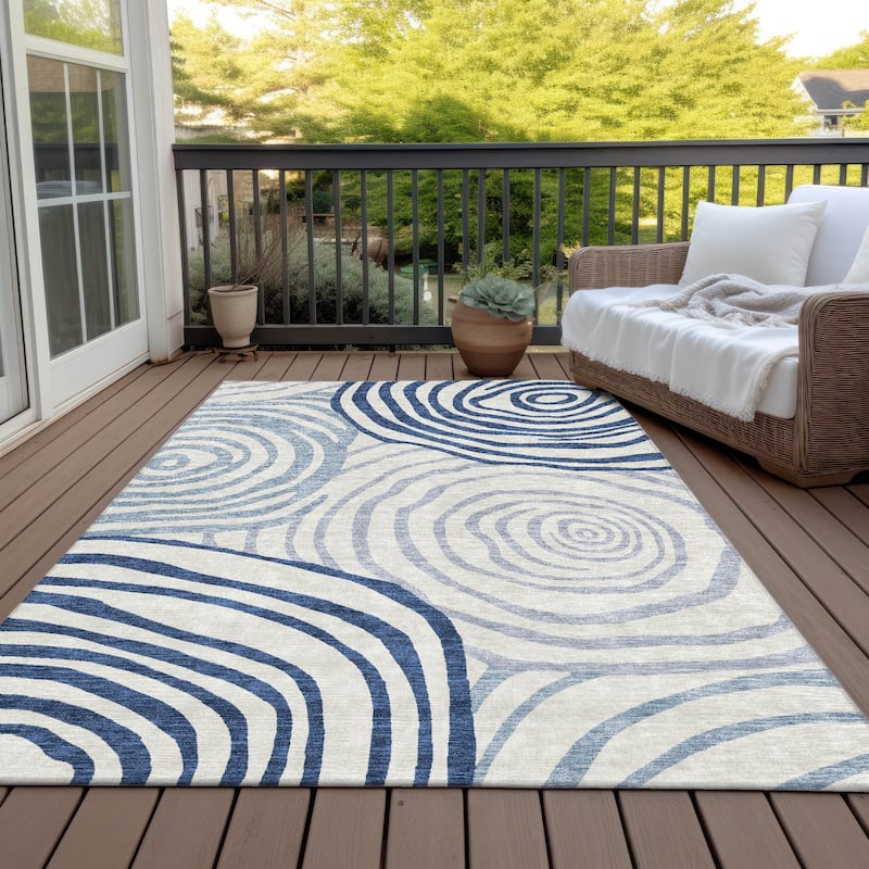 Machine Washable Indoor/ Outdoor Chantille Contemporary Dimensions Rug - Blue - 8' x 10'
