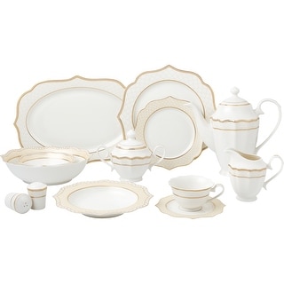 Lorren Home Trends 57 Piece Wavy Gold Mix and Match Bone China Service for 8