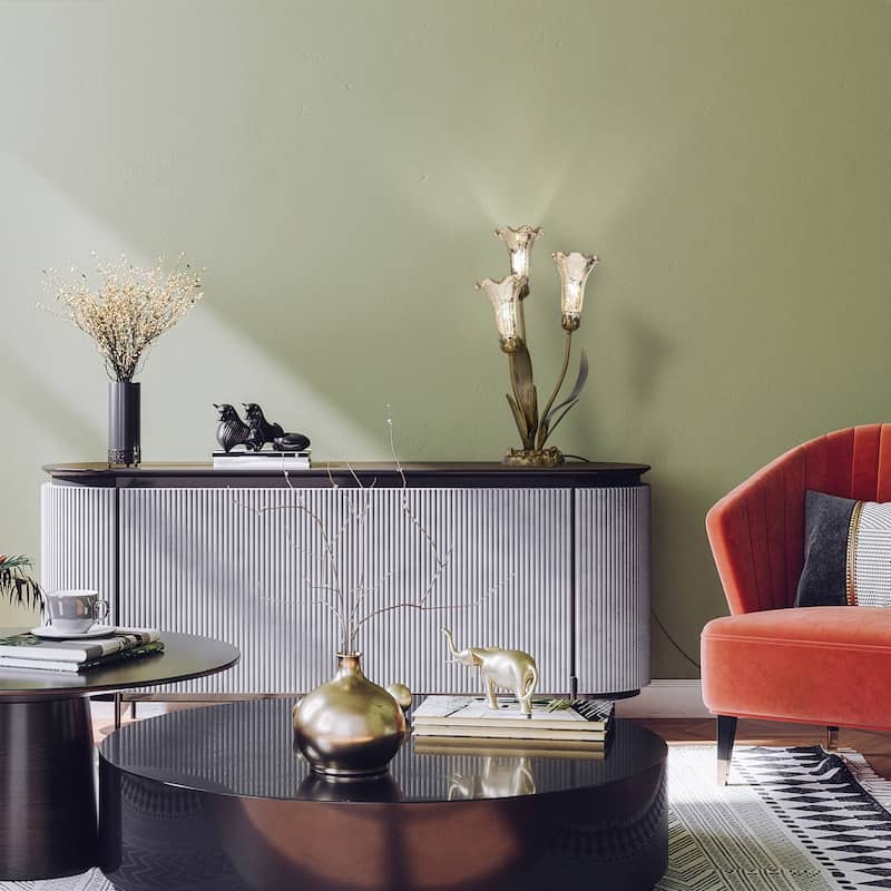 21.75-inch Antique Brass and Mercury Glass 3 Lily Uplight Accent Lamp - 11" x 10.5" x 21.75"