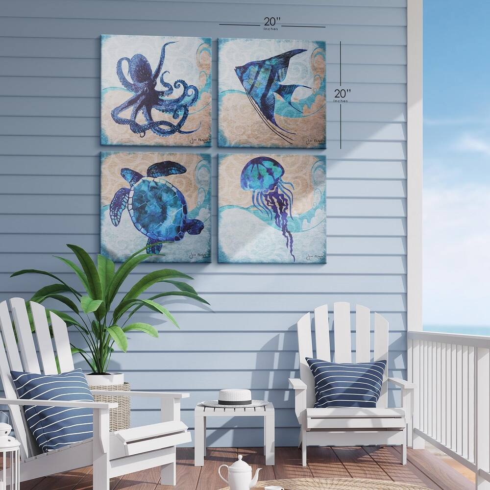Sea Creatures Turtle Jellyfish Octopus Angelfish - 4 Piece Canvas Set