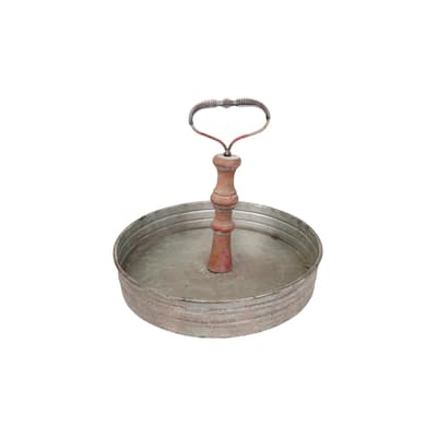 Round Metal & Wood Tray with Handle