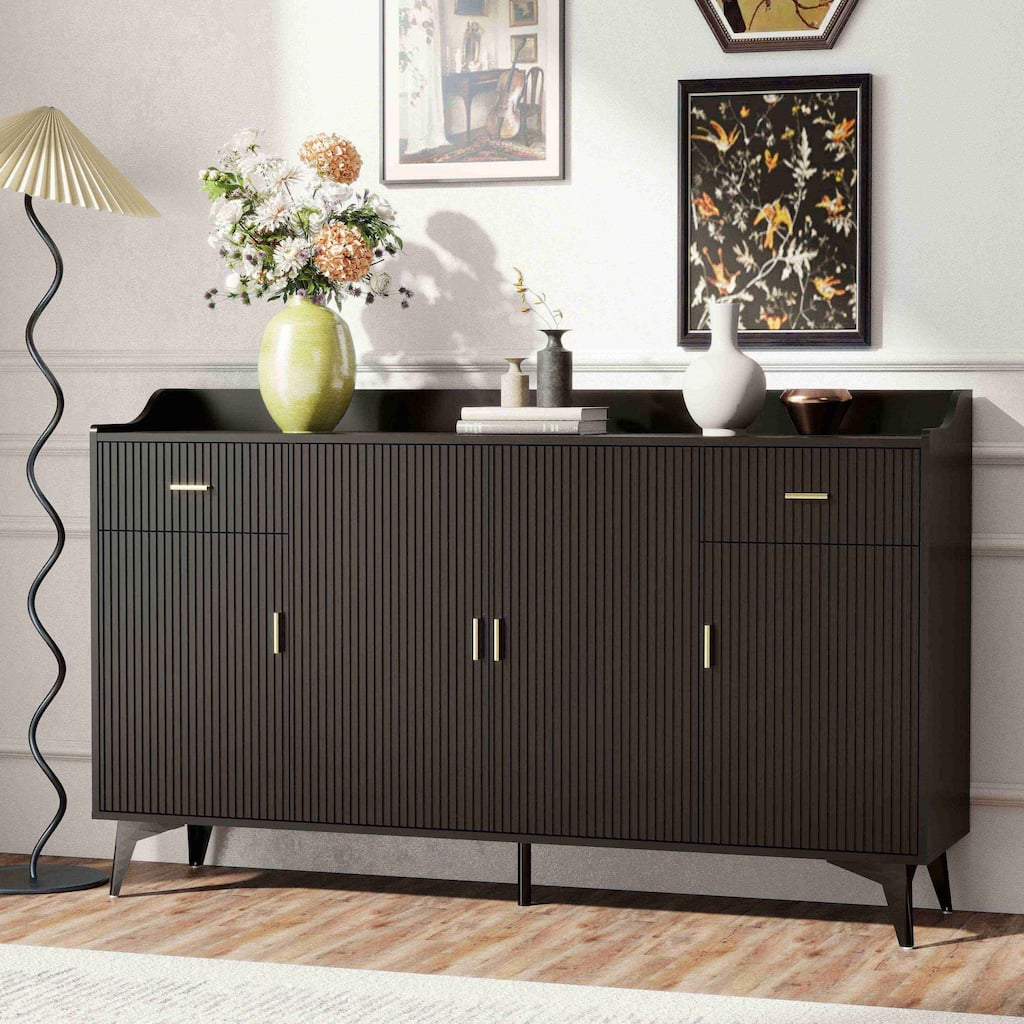 Wooden Accent Cabinet, Sideboard Credenza or TV Stand with Cabinet Doors and Adjustable Shelves