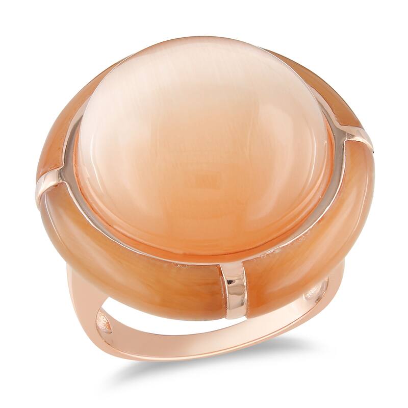 Miadora 31ct TGW Simulated Champagne Cat Eye Ring in Rose Plated Sterling Silver