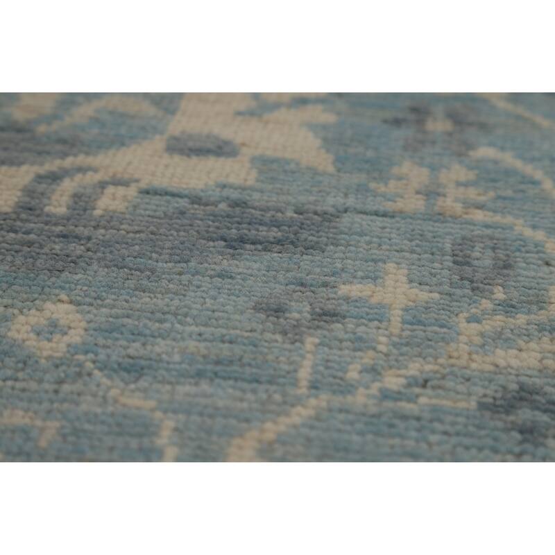 Transitional Blue Oushak Turkish Area Rug Hand-Knotted Wool Carpet - 8'0"x 9'10"