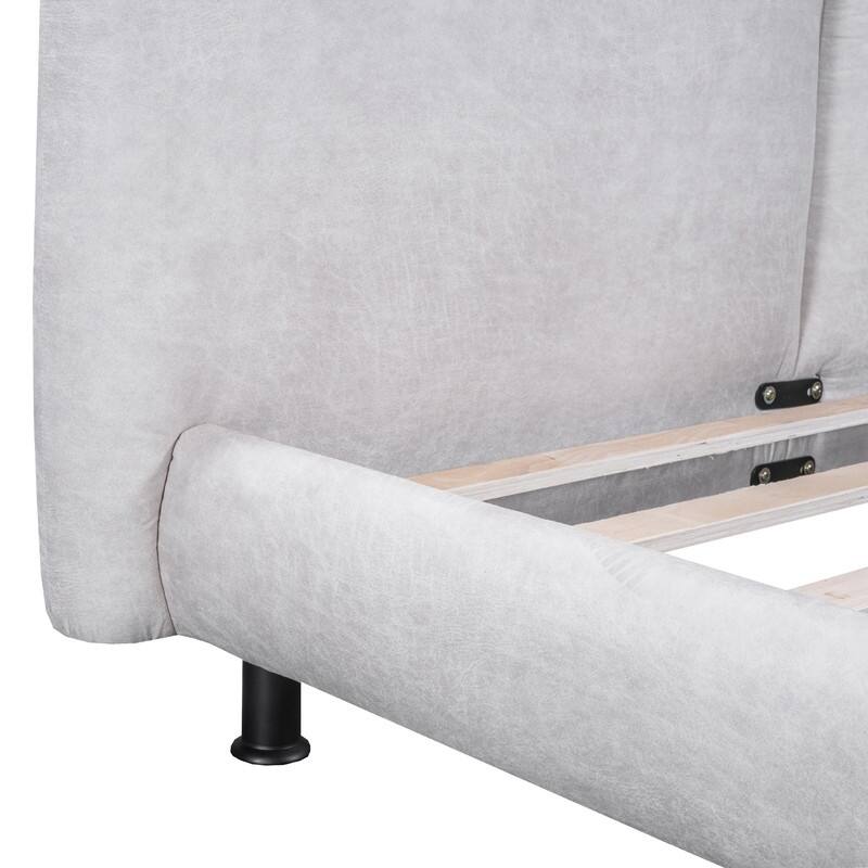 Queen Size Upholstered Bed with Pillow Headboard,Platform Bed Frame with Sturdy Slats