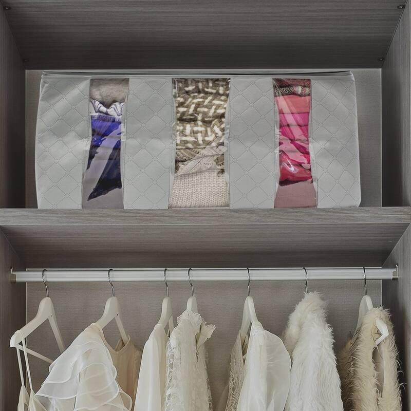 Foldable Fabric Storage Organizer Bag 3 Sectional (Pack of 2, Grey)