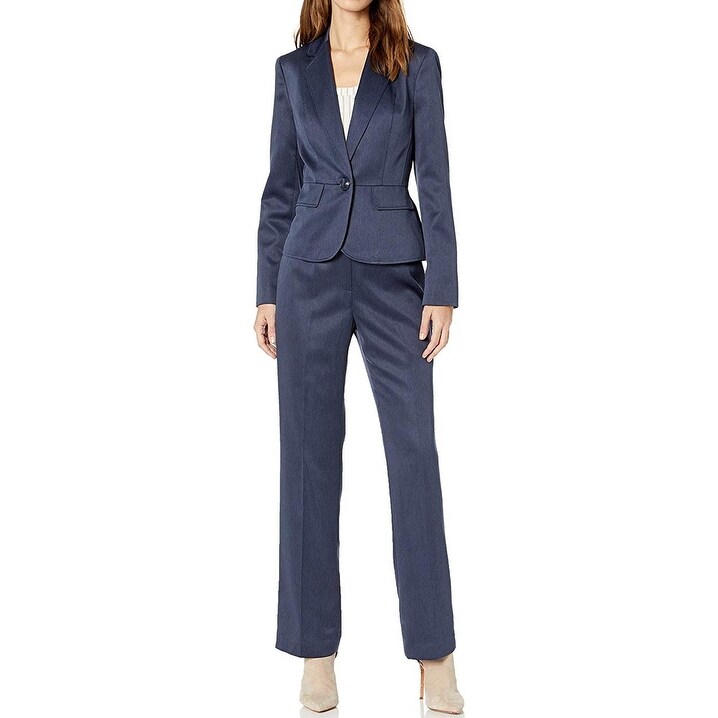 Le Suit Womens Petite Pinstripe 1 Btn Notch Collar Pant Suit