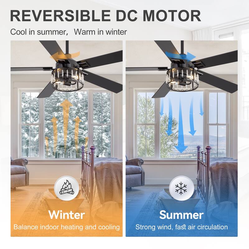 52-inch Reversible 5-Blade Crystal Ceiling Fan with Remote and Light Kit