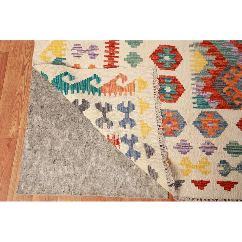 Kilim Oriental Area Rug Hand-Woven Geometric Wool Carpet - 10'3"x 13'1"