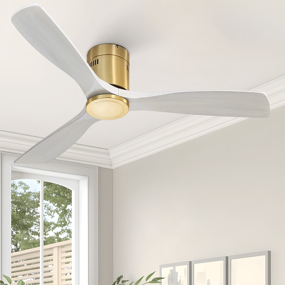 Sofucor 52 inch Flush Mount Solid Wood Ceiling Fans With Remote,Low Profile Fan,Integrated dimmable Light Optional