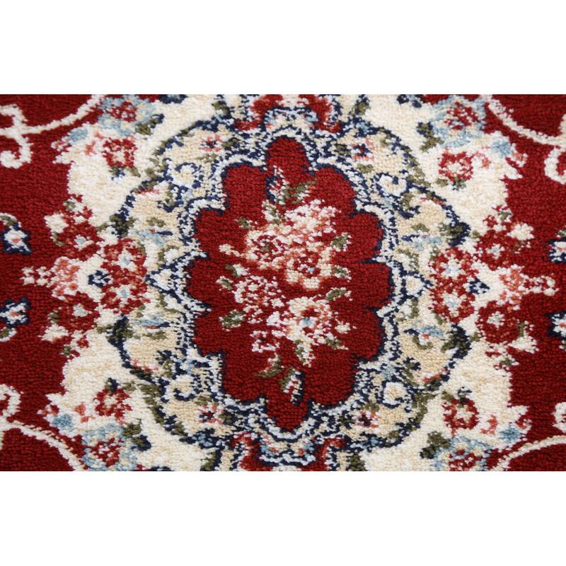 Red Floral Medallion Transitional Turkish Rug Oriental Carpet