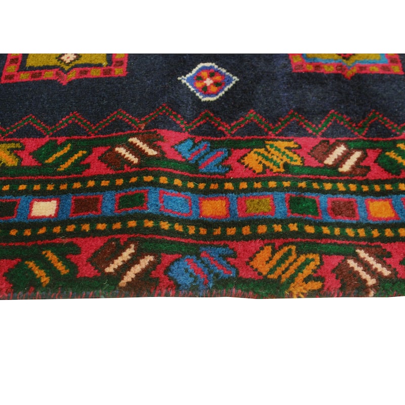 Fine Vintage Distressed Tayler Navy/Red Runner - 3'4" x 8'9"