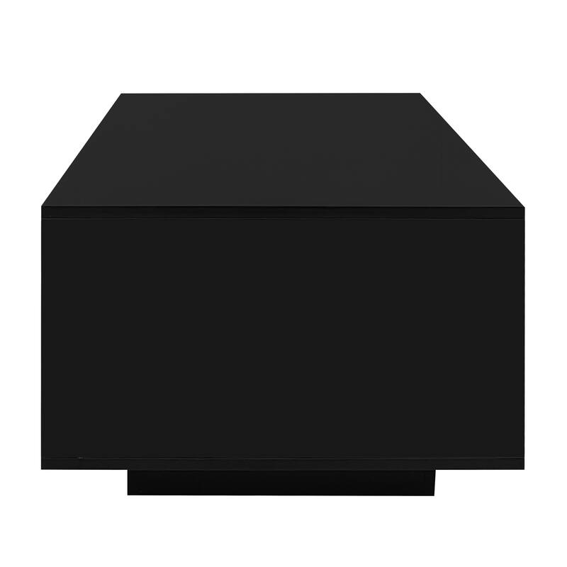 Roomfitters Modern Glossy Coffee Table with Storage Space and Light Accent, Rectangle Center Table for Living Room