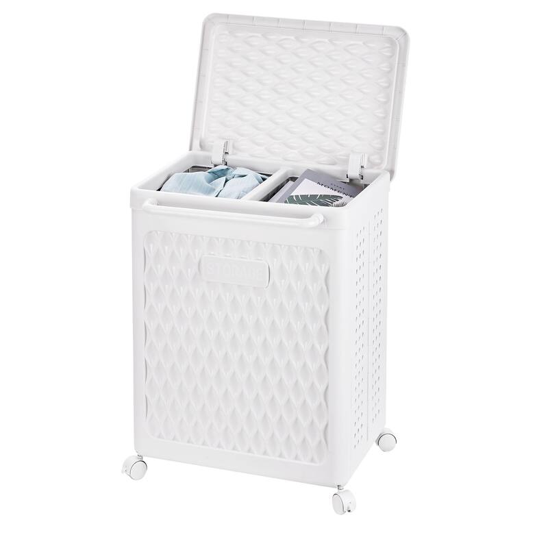 VECELO Laundry Hamper with Wheels and Lid For Small Spaces Rolling Laundry Bin for Laundry Rooms Bathrooms Bedrooms and Gyms