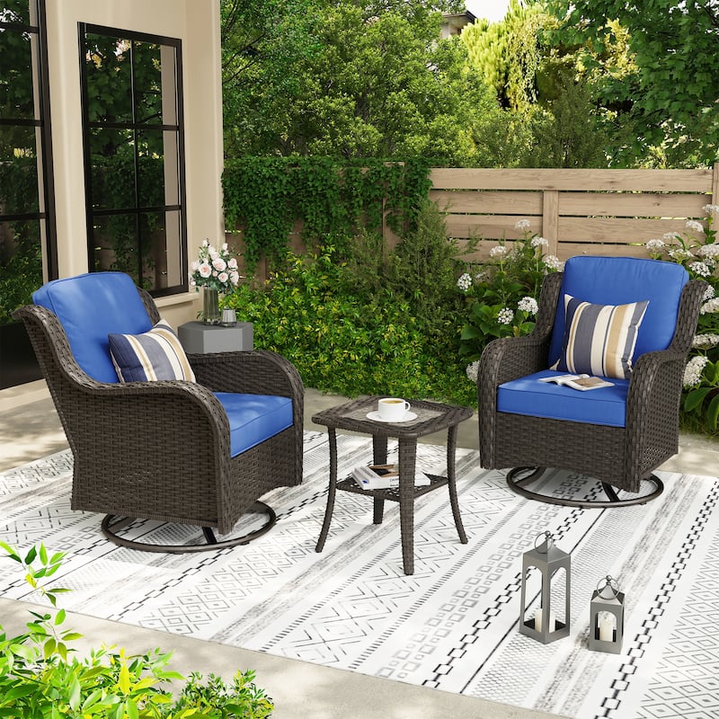 OVIOS 3-piece Patio Wicker Swivel Chair Set