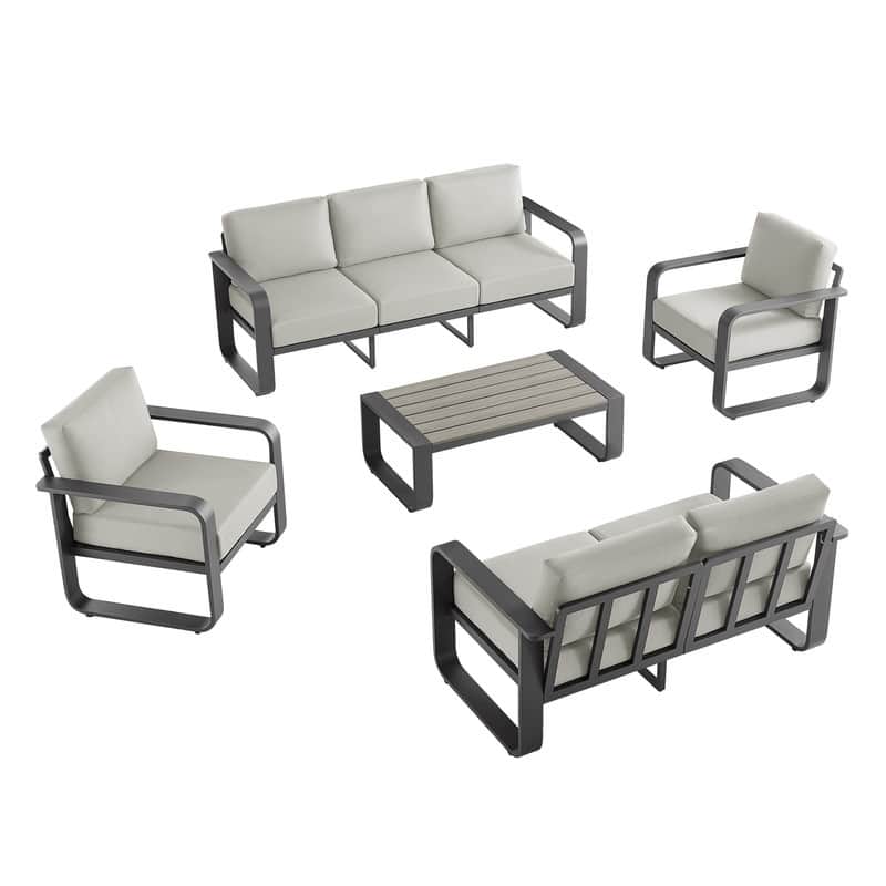 Spruce & Spring Outdoor Patio Furniture Set Aluminum Sofa Accent Chair - 5PC - Light Gray