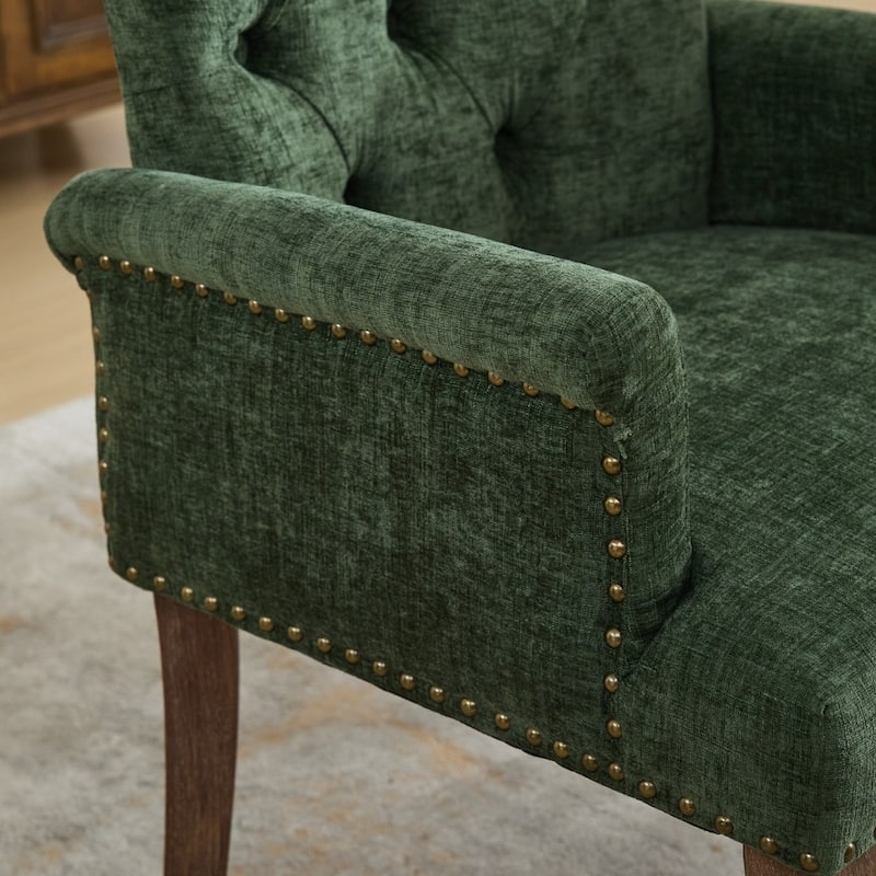 Upholstered Chenille Fabric Accent Dining Chair with Curved Solid Wood Legs