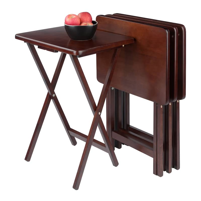 Set of 4 Rich Antique Walnut Folding Single Snack Tables 25.75"