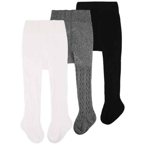 slide 2 of 6, CozyWay Cable Knit Leggings, 3 pair, white/black/darkgray