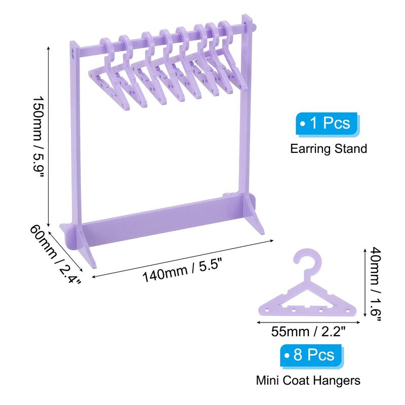 1 Set Earring Holder 8 Coat Hanger, Acrylic Earring Organizer Stands - Purple