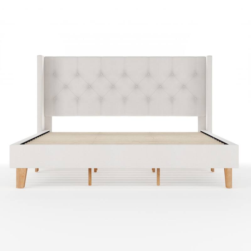 Martha Stewart Platform Bed with Tufted Wingback Headboard