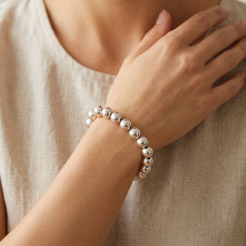 Fremada Rhodium Plated Sterling Silver 10mm Ball Bracelet