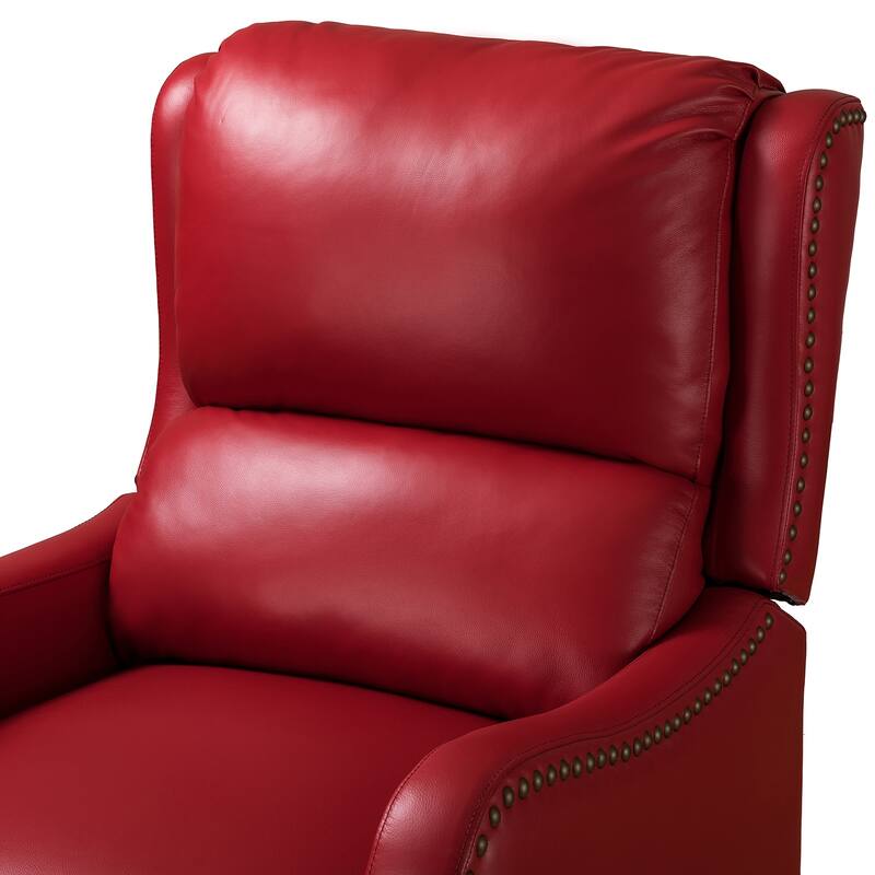 Brigida Cigar Genuine Leather Pushback Recliner with Nailhead Trim by HULALA HOME