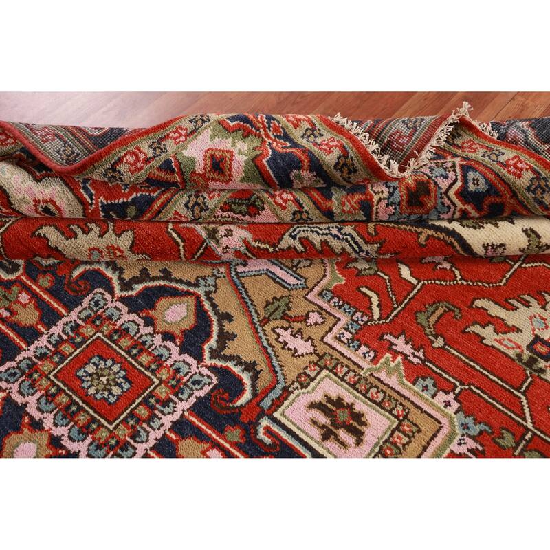 Geometric Heriz Serapi Oriental Area Rug Handmade Orange Wool Carpet - 8'11" x 12'0"