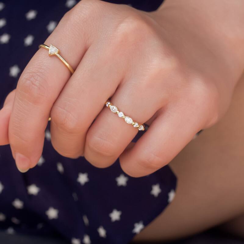 Kobelli 0.7 Carats Lab Grown Diamond 14k Solid Gold Shared Single Prongs Bubble Scallop Billie Ring