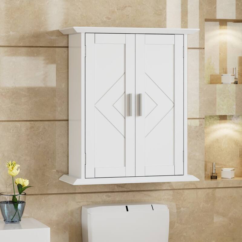 VECELO Bathroom Storage Cabinet Wall Mounted with Doors, Floor Storage Unit with 2 Adjustable Shelves Bathroom Cabinet