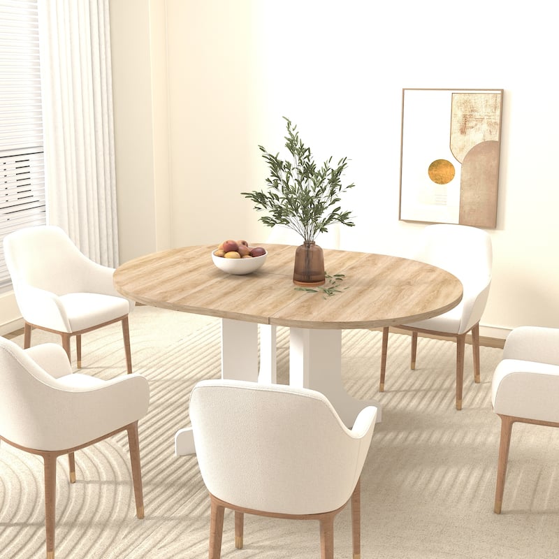 Farmhouse Dining Table Set with Expandable Table Top, Removable Leaf Trestle and X Shaped Base, for Kitchens and Dining Rooms