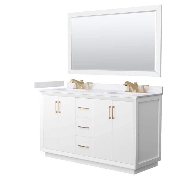 Wyndham Collection WCF4141-60D-VCA-US3M58 Strada 60" Free Standing - White / White Cultured Marble Top / Satin Bronze