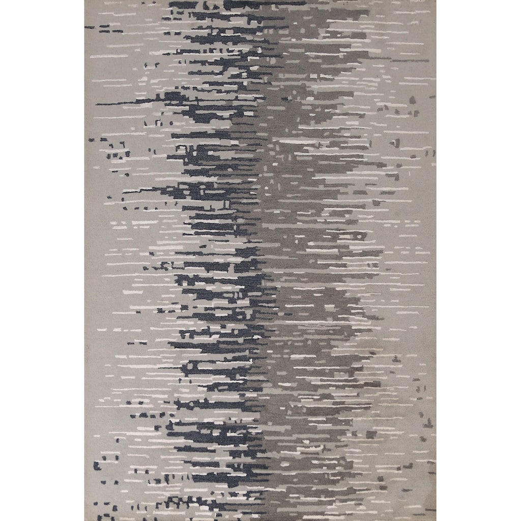 Abstract Gray Modern Indian Area Rug Hand-Tufted Wool Carpet - 5'3" x 7'7"