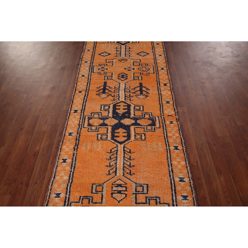 Tribal Anatolian Vintage Runner Rug Handmade Orange Wool Carpet - 2'9"x 11'2"