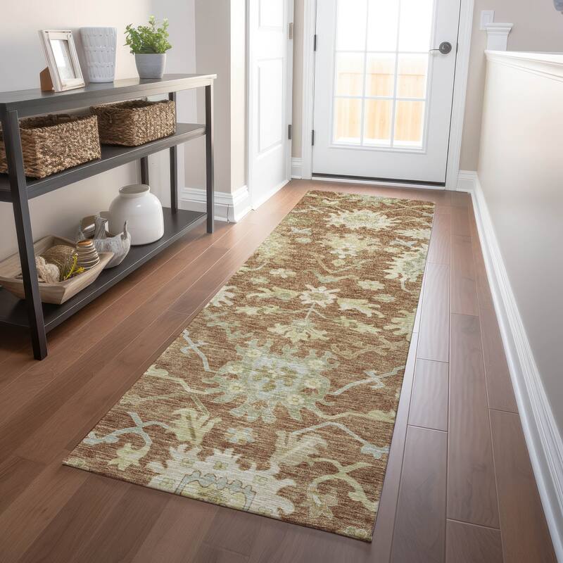 Machine Washable Indoor/ Outdoor Traditional Casual Chantille Rug - Paprika - 2'3" x 7'6"